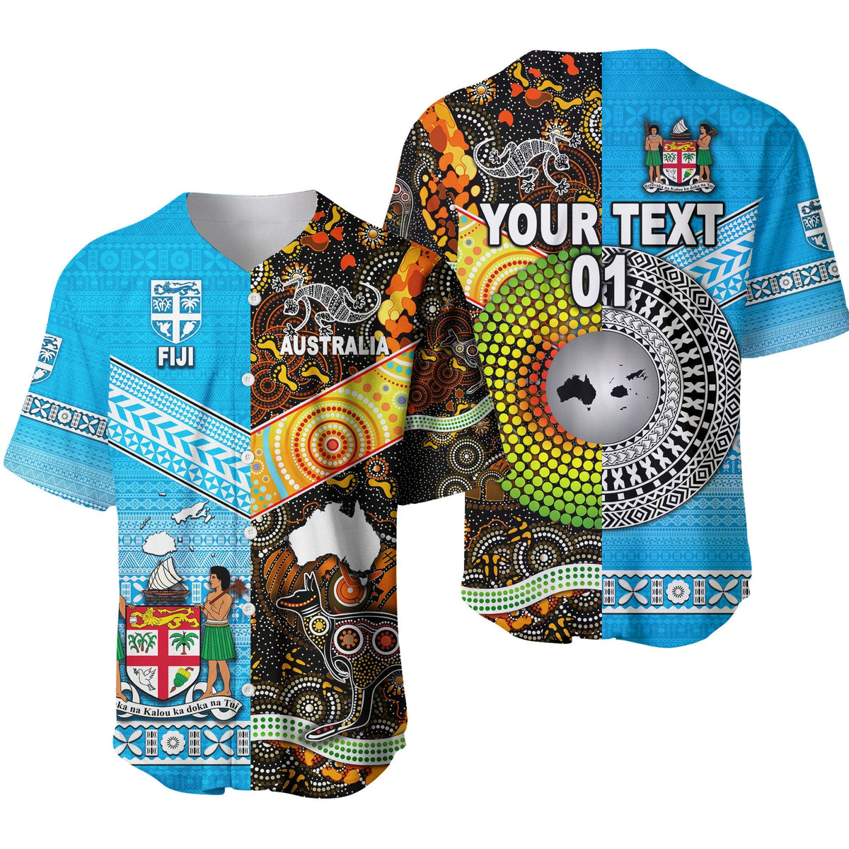 (Custom Personalised) Australia Aboriginal And Fiji Tapa Baseball Jersey Together LT8 - Shopicos