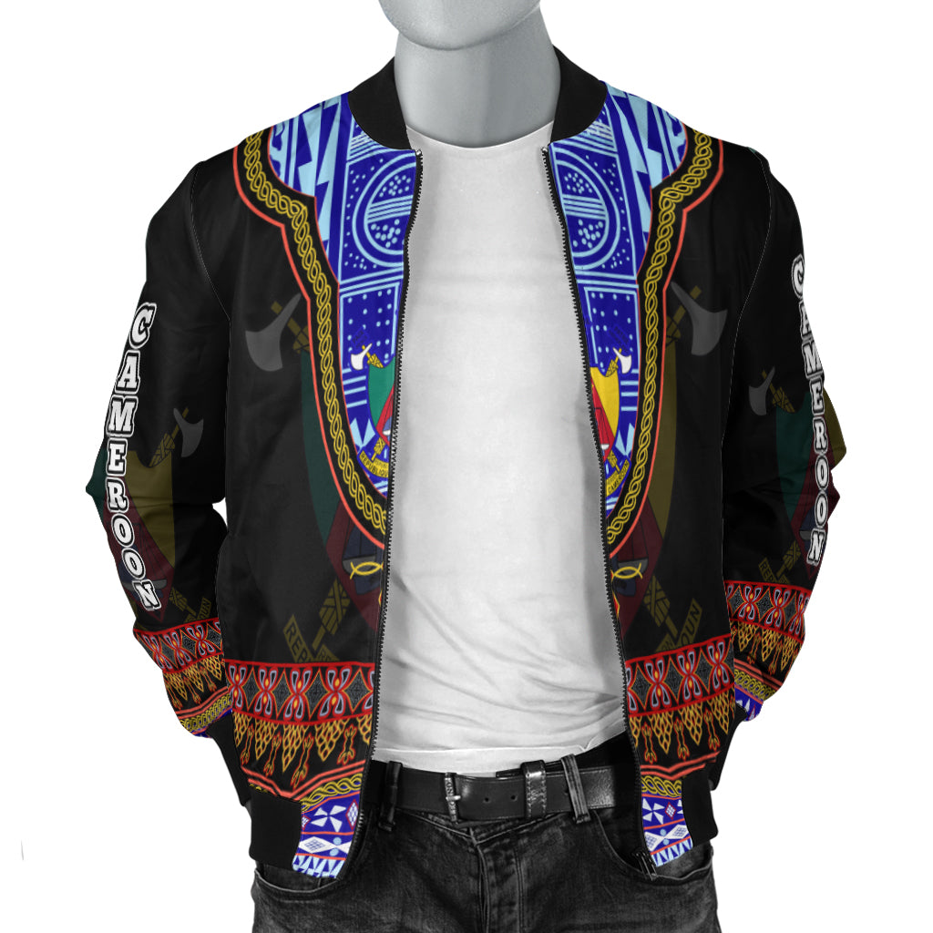 (Custom Personalised) Cameroon Bomber Jacket Atoghu Pattern Black Style - Shopicos