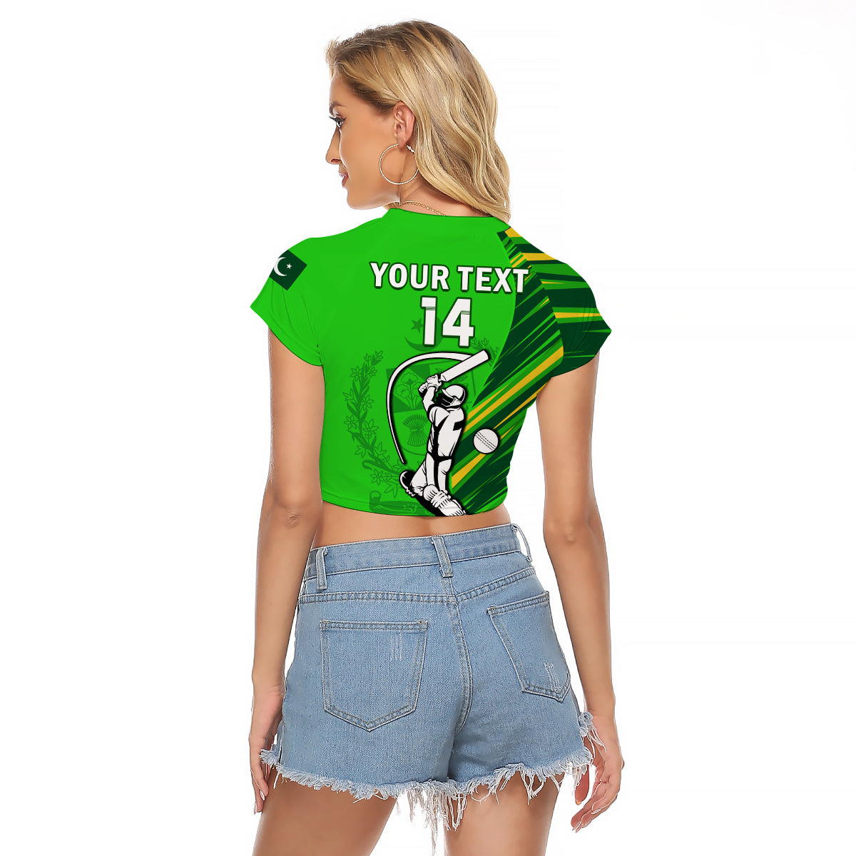 (Custom Text And Number) Pakistan Cricket Raglan Cropped T Shirt Go Shaheens Simple Style - Shopicos