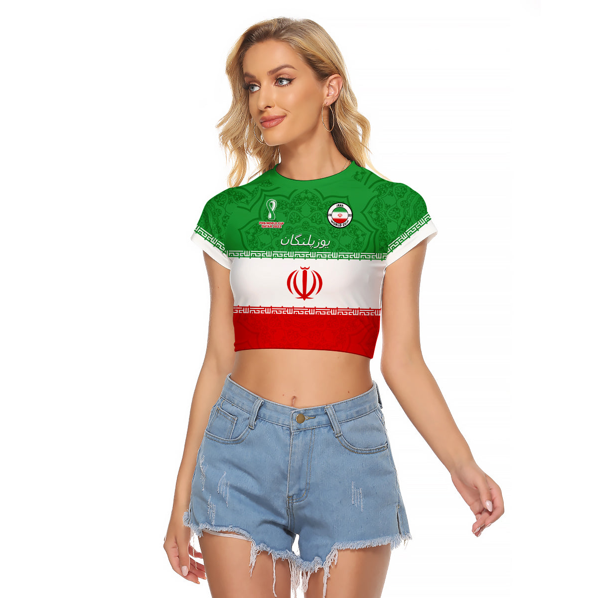 (Custom Personalised) Iran Football Raglan Cropped T Shirt Team Melli Champions World Cup 2022 - Shopicos