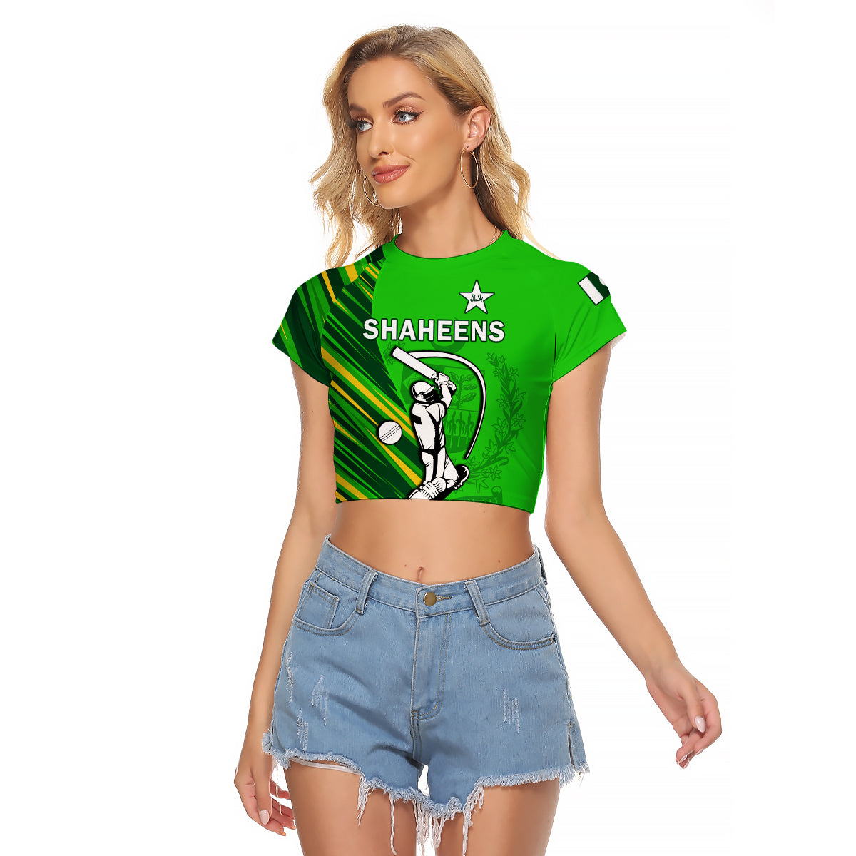 (Custom Text And Number) Pakistan Cricket Raglan Cropped T Shirt Go Shaheens Simple Style - Shopicos