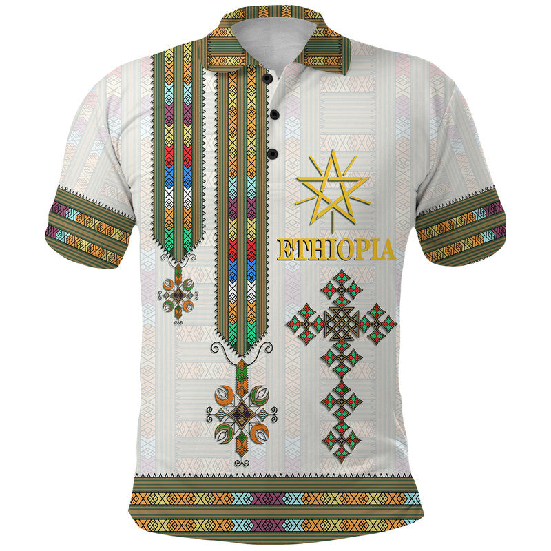Ethiopia Polo Shirt Ethiopian Tibeb Pattern Style - Shopicos