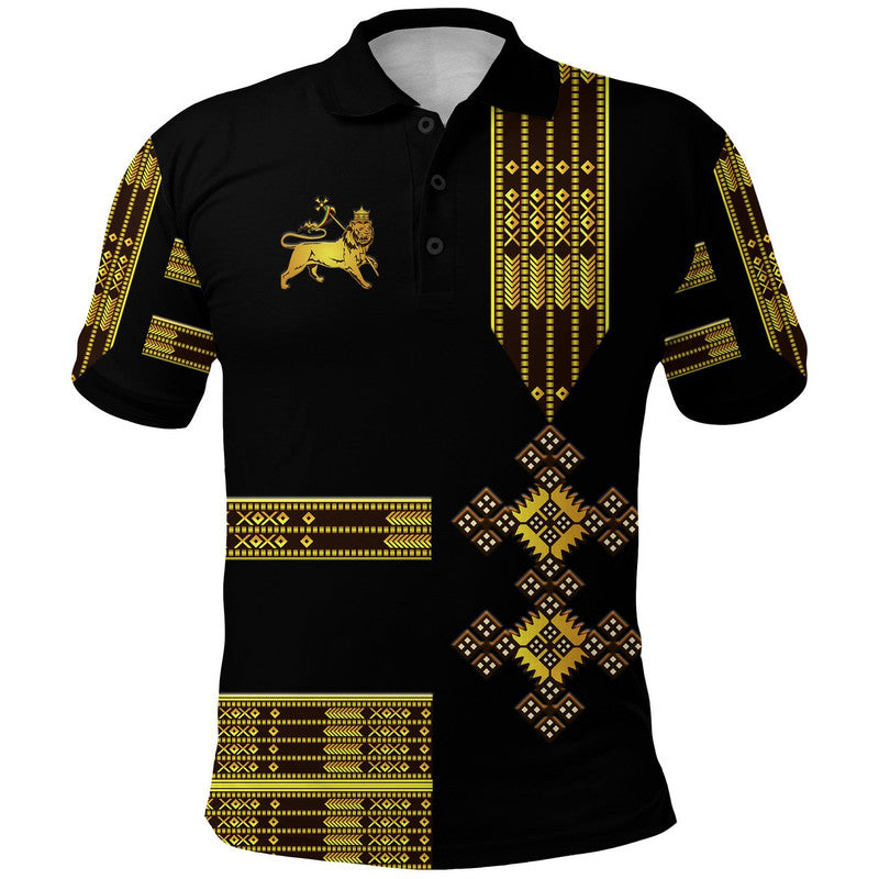 Ethiopia Polo Shirt Ethiopian Lion Of Judah Simple Tibeb Style Black LT8 - Shopicos