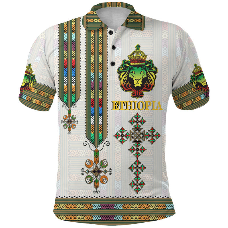 Custom Ethiopia Polo Shirt Ethiopian Lion Of Judah Tibeb Style - Shopicos