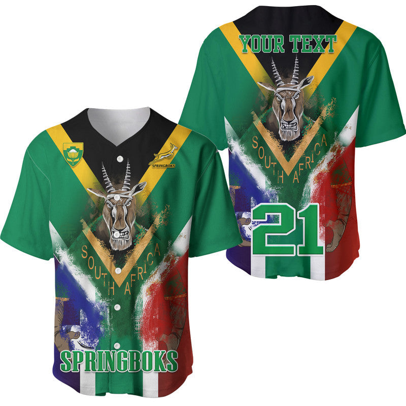 (Custom Personalised) South Africa Springboks Rugby Baseball Jersey Bokke Flag Style LT9 - Shopicos