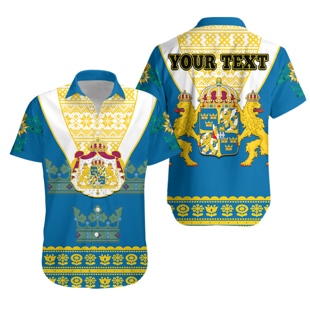 (Custom Personalised) Sweden Hawaiian Shirt Swedish Coat Of Arms With Scandinavian Flowers - Shopicos