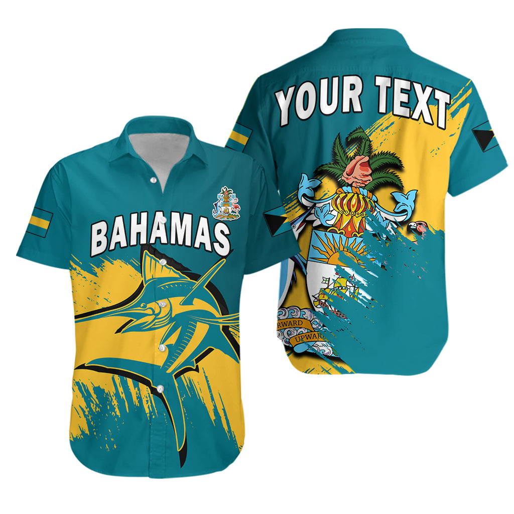 (Custom Personalised) Bahamas Hawaiian Shirt Blue Marlin With Bahamian Coat Of Arms - Shopicos