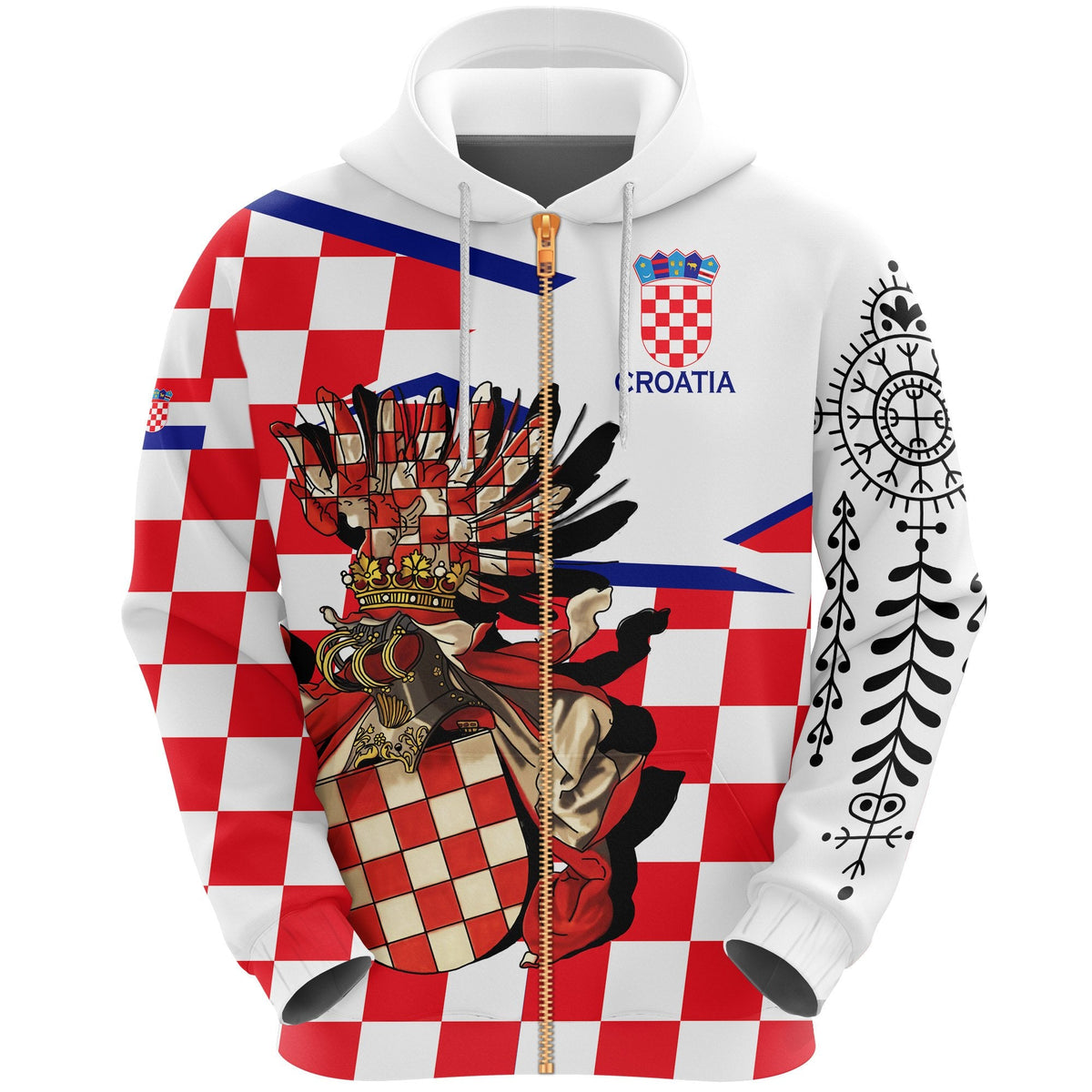 Croatia Zipper Hoodie Croatian Tattoo - Shopicos