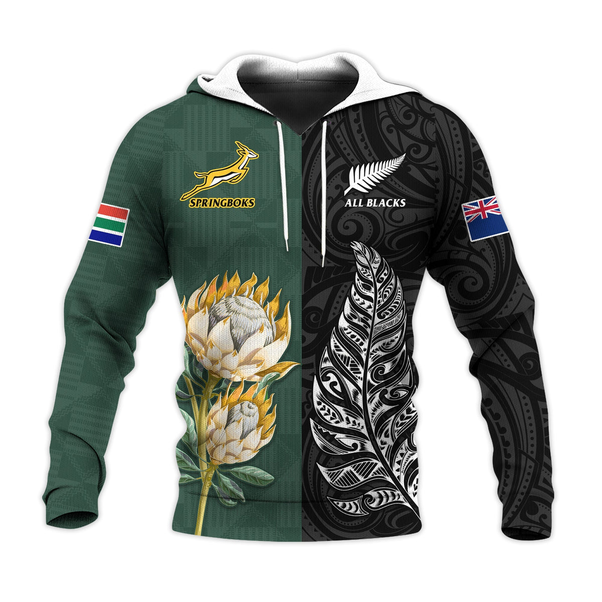 South Africa Protea and New Zealand Fern Hoodie Rugby Go Springboks vs All Black LT13 - Shopicos