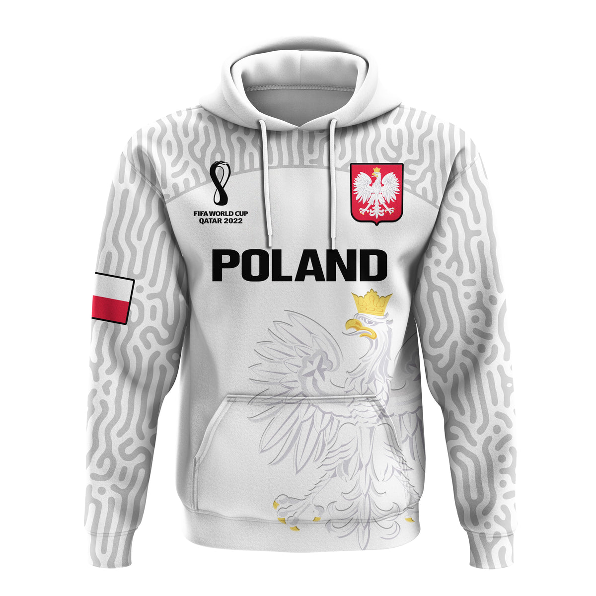 Poland Football Hoodie Polska Football 2022 White - Shopicos