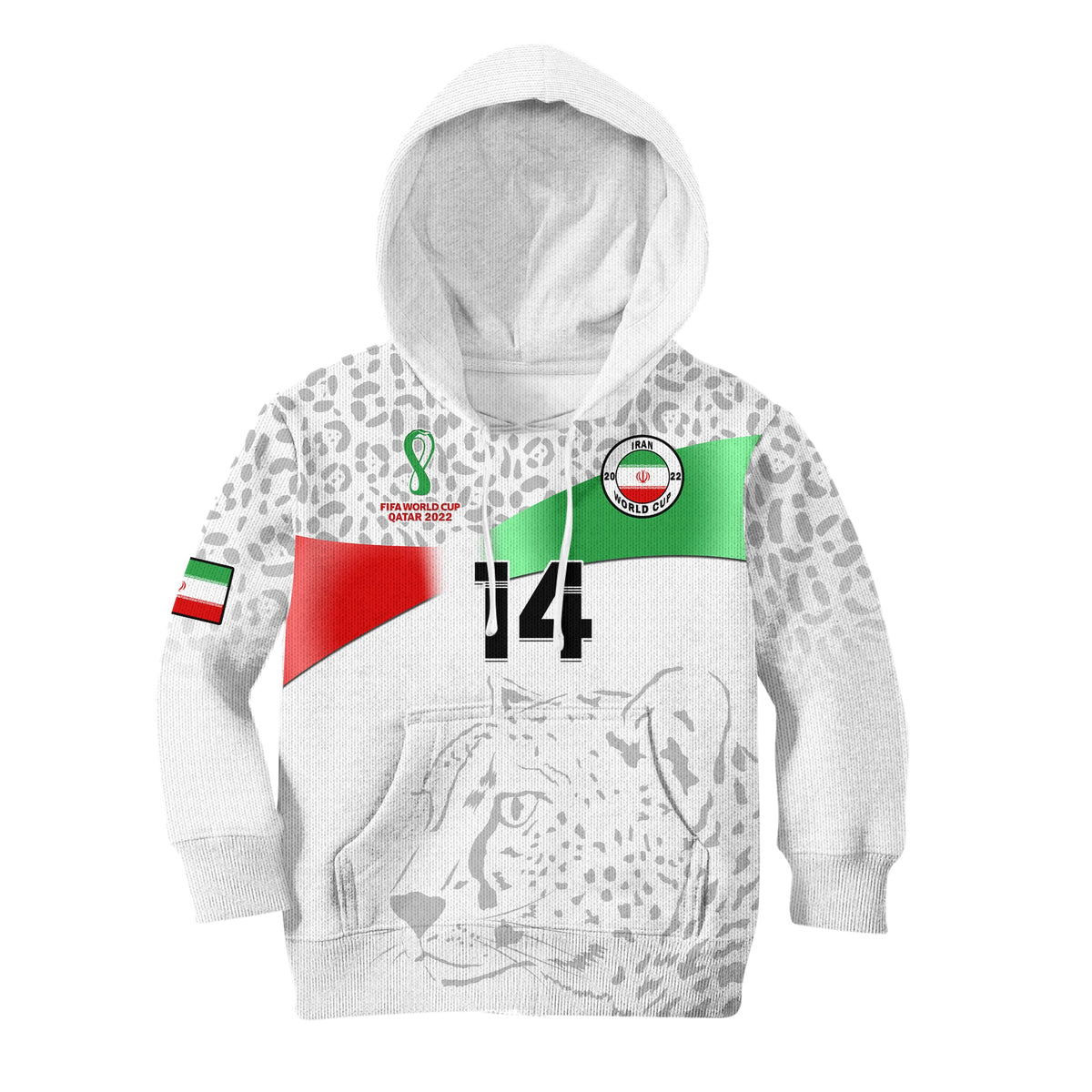 (Custom Text And Number) Iran Football Hoodie KID Team Melli World Cup 2022 - Shopicos