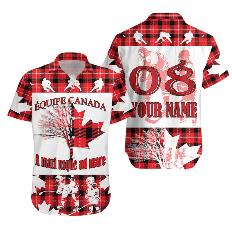 (Custom Personalised) Fathers Day - Canada Hockey Hawaiian Shirt - Maple Leaf Tartan - Shopicos