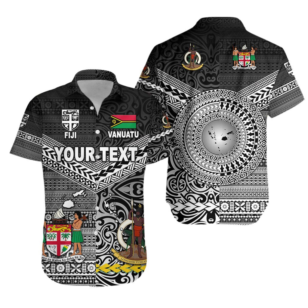 (Custom Personalised) Vanuatu And Fiji Hawaiian Shirt Together - Black LT8 - Shopicos