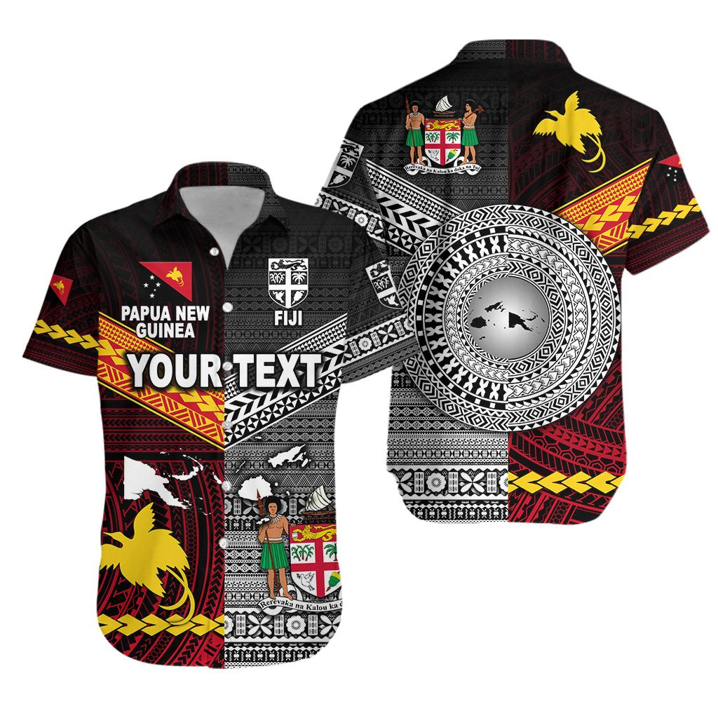 (Custom Personalised) Papua New Guinea Polynesian And Fiji Tapa Together Hawaiian Shirt - Black LT8 - Shopicos