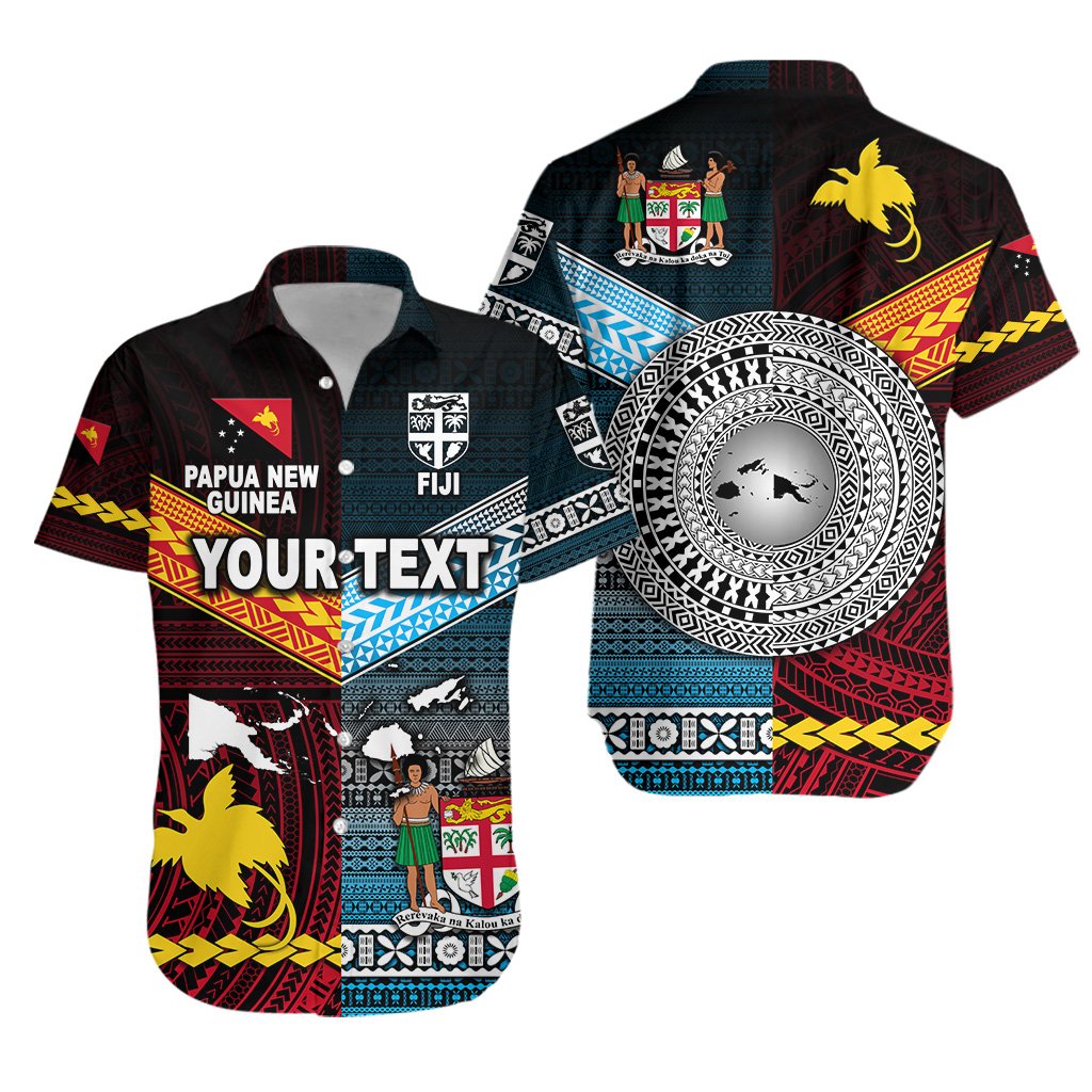 (Custom Personalised) Papua New Guinea Polynesian And Fiji Tapa Together Hawaiian Shirt - Blue LT8 - Shopicos