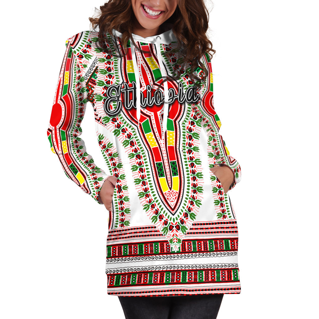 Ethiopia Hoodie Dress Dashiki White Style LT6 - Shopicos