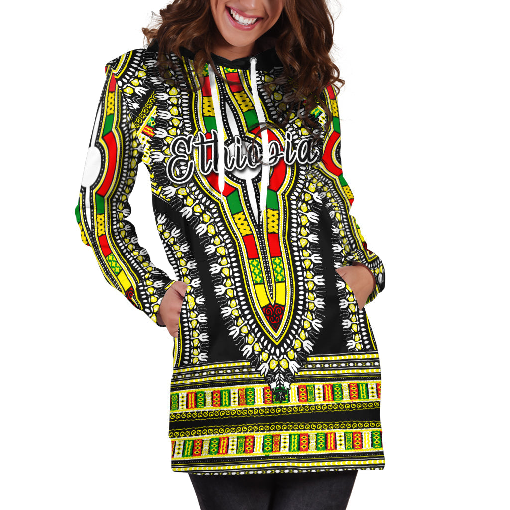 Ethiopia Hoodie Dress Dashiki Black Style LT6 - Shopicos