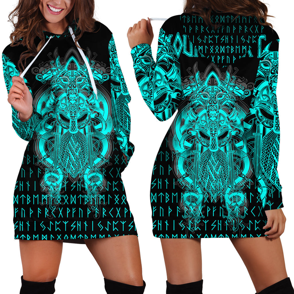 (Custom ) Viking Tyr Tattoo Cyan Hoodie Dress RLT12 - Shopicos