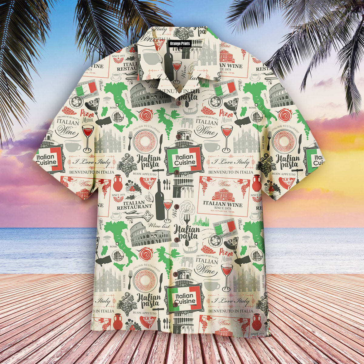 Italian Flag In Retro Style Hawaiian Shirt - Shopicos