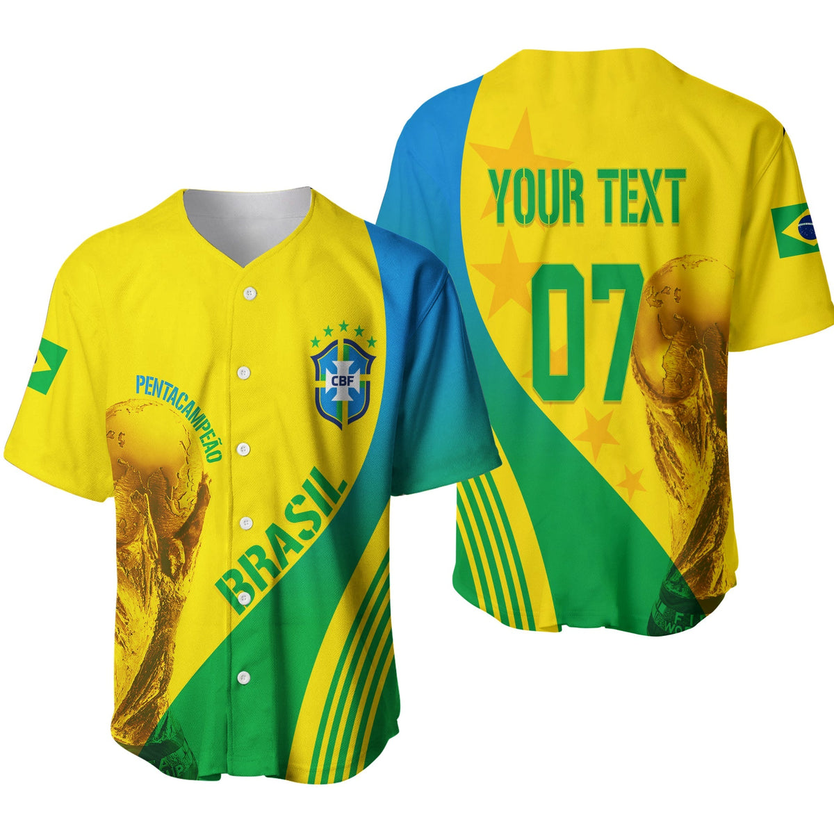 Personalised Brazil Baseball Jersey World Cup 2022 Pentacampe o LT7 - Shopicos