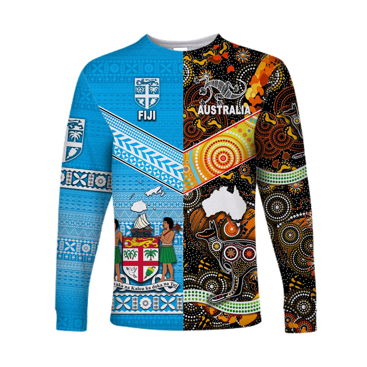 (Custom Personalised) Australia Aboriginal And Fiji Tapa Long Sleeve Shirt Together LT8 - Shopicos