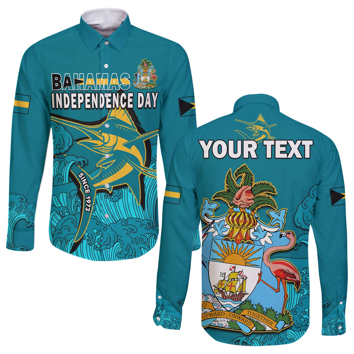 (Custom Personalised) Bahamas Independence Day Long Sleeve Button Shirt Blue Marlin Since 1973 Style - Shopicos