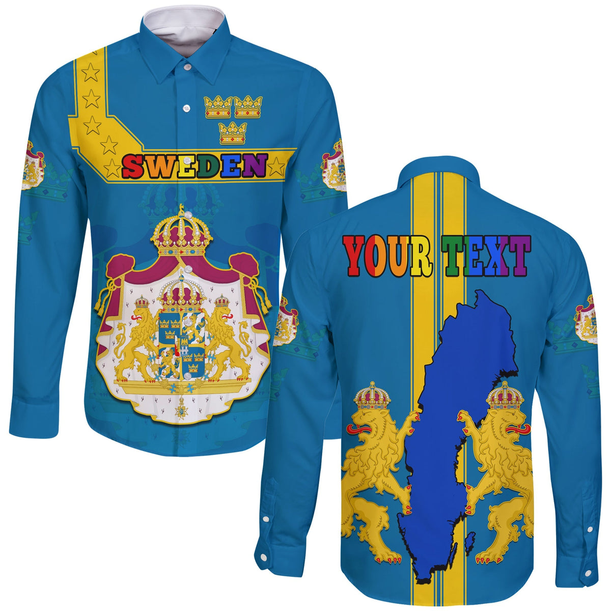 (Custom Personalised) Sweden LGBT Day Long Sleeve Button Shirt - Be Proud Of Who You Are - Shopicos
