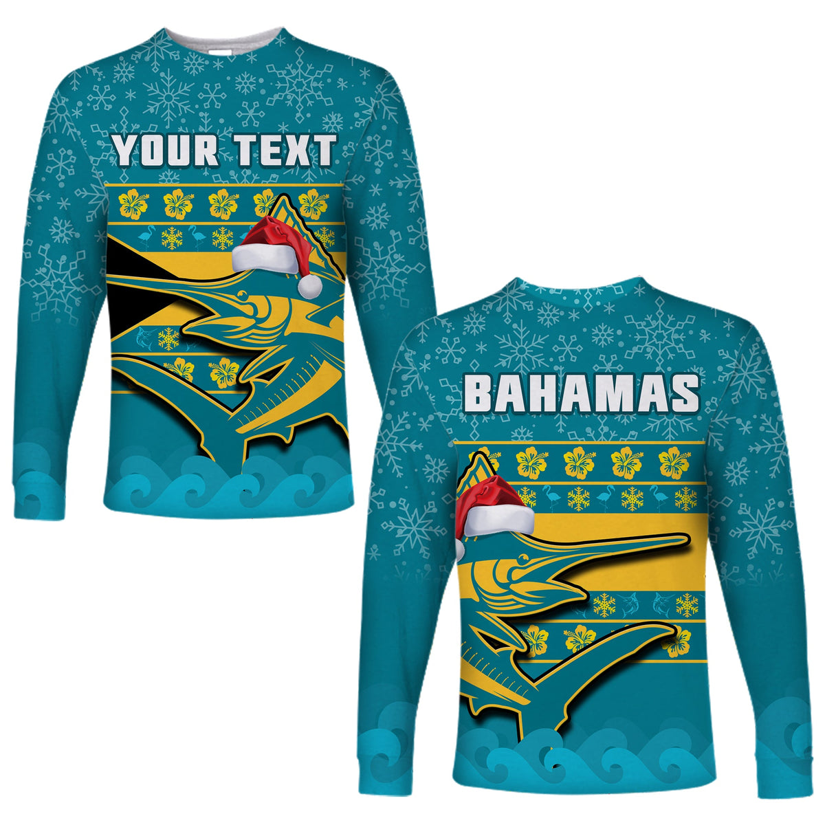 (Custom Personalised) Bahamas Long Sleeve Shirt Bahamian Blue Marlin Merry Christmas - Shopicos