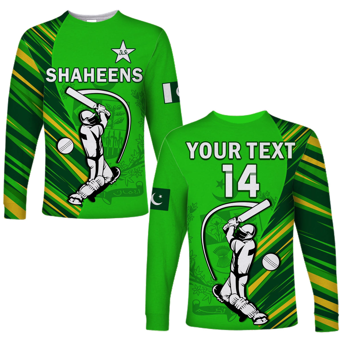 (Custom Text And Number) Pakistan Cricket Long Sleeve Shirt Go Shaheens Simple Style - Shopicos