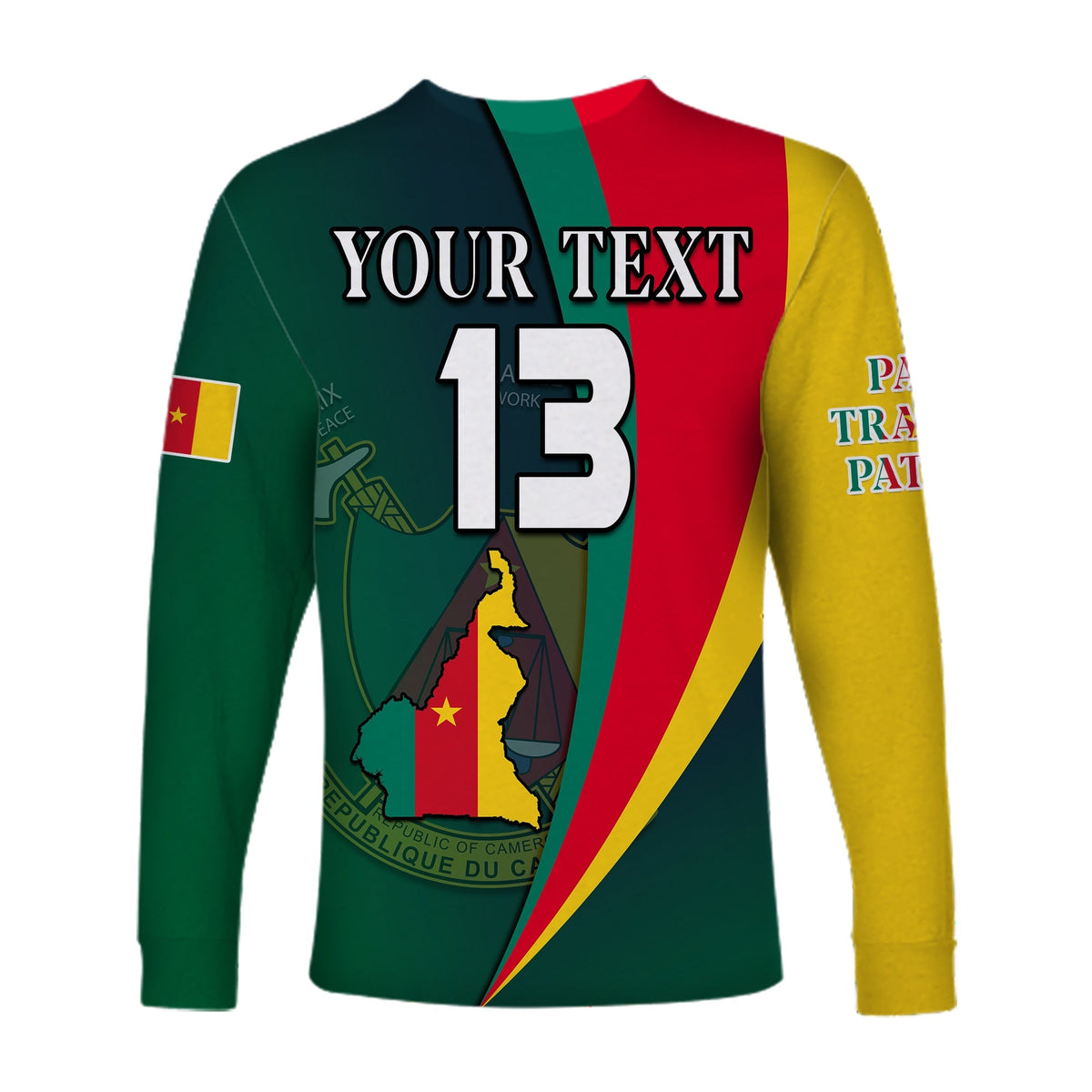 (Custom Text and Number) Cameroon Long Sleeve Shirt Map Cameroun Style Flag LT13 - Shopicos