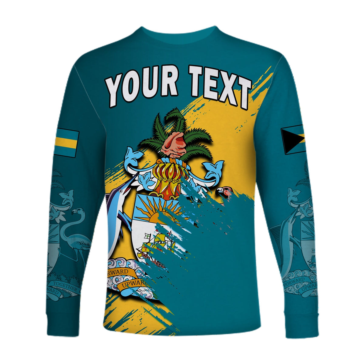 (Custom Personalised) Bahamas Long Sleeve Shirt Blue Marlin With Bahamian Coat Of Arms - Shopicos