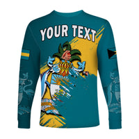 (Custom Personalised) Bahamas Long Sleeve Shirt Blue Marlin With Bahamian Coat Of Arms - Shopicos