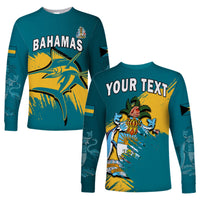 (Custom Personalised) Bahamas Long Sleeve Shirt Blue Marlin With Bahamian Coat Of Arms - Shopicos