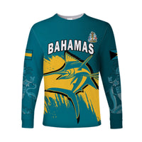 (Custom Personalised) Bahamas Long Sleeve Shirt Blue Marlin With Bahamian Coat Of Arms - Shopicos