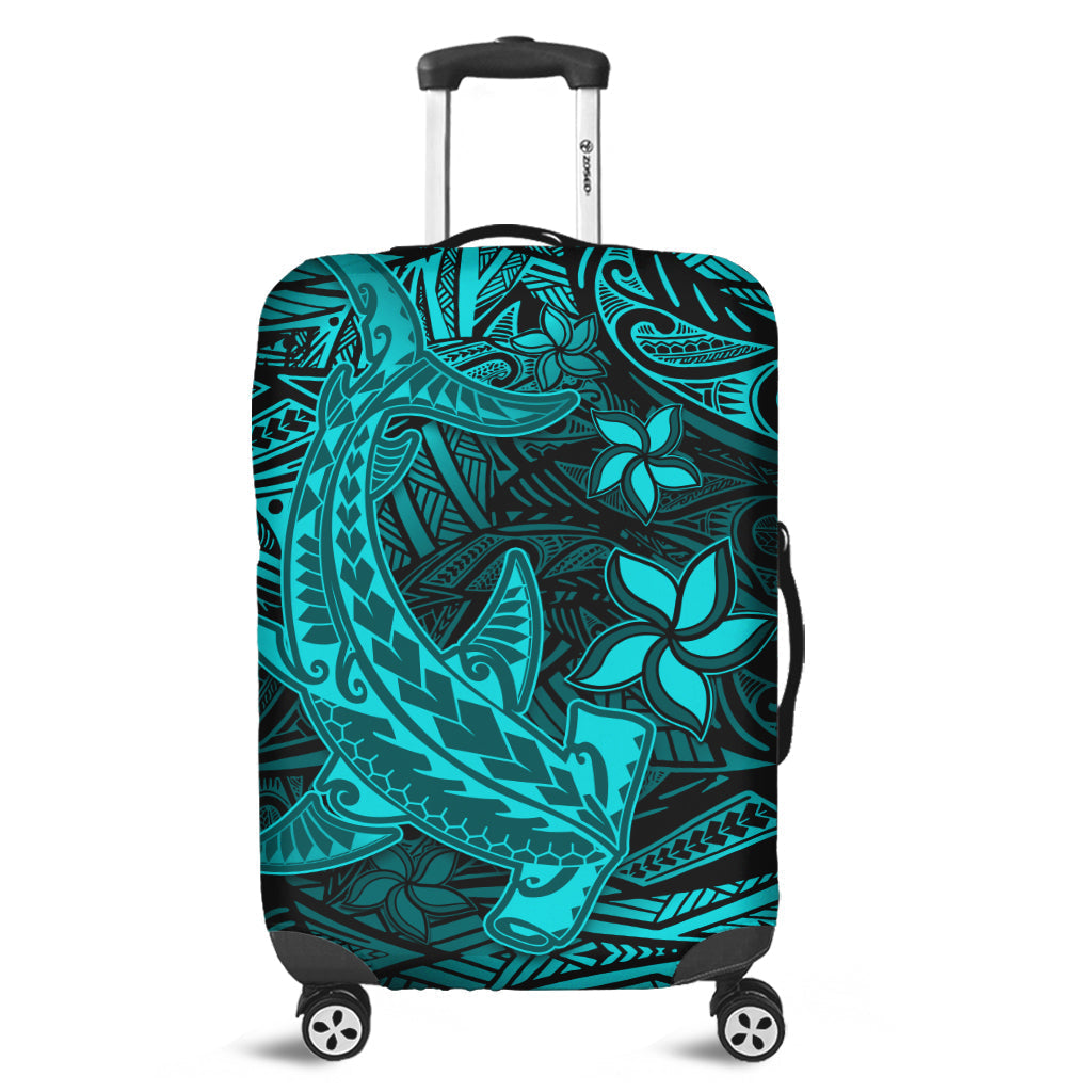Polynesian Luggage Cover Turquoise Hawaiian Tribal Hammerhead Shark - Shopicos