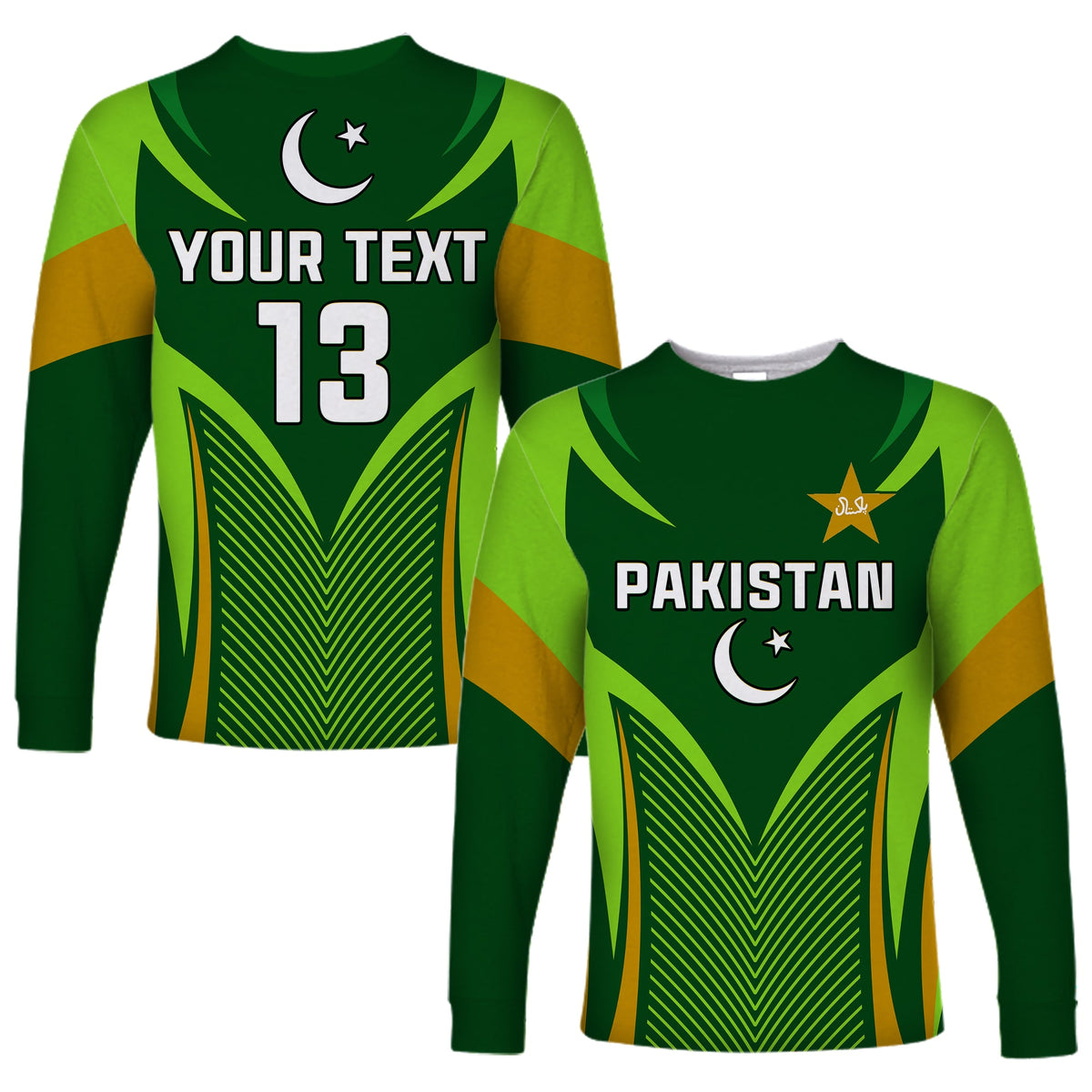 (Custom Text and Number) Pakistan Cricket Long Sleeve Shirt Green Shaheens Champion LT13 - Shopicos