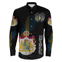 (Custom) Viking - Sweden Flag and Map Long Sleeve Button Shirt style Viking Geri and Freki RLT12 - Shopicos