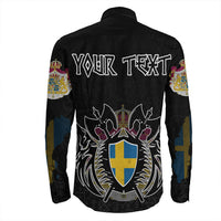 (Custom) Viking - Sweden Flag and Map Long Sleeve Button Shirt style Viking Geri and Freki RLT12 - Shopicos