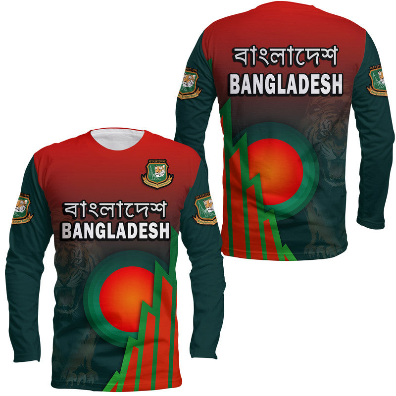 Bangladesh Bangla Tigers Cricket Long Sleeve Shirt Tigers and Bangladesh Flag - Shopicos