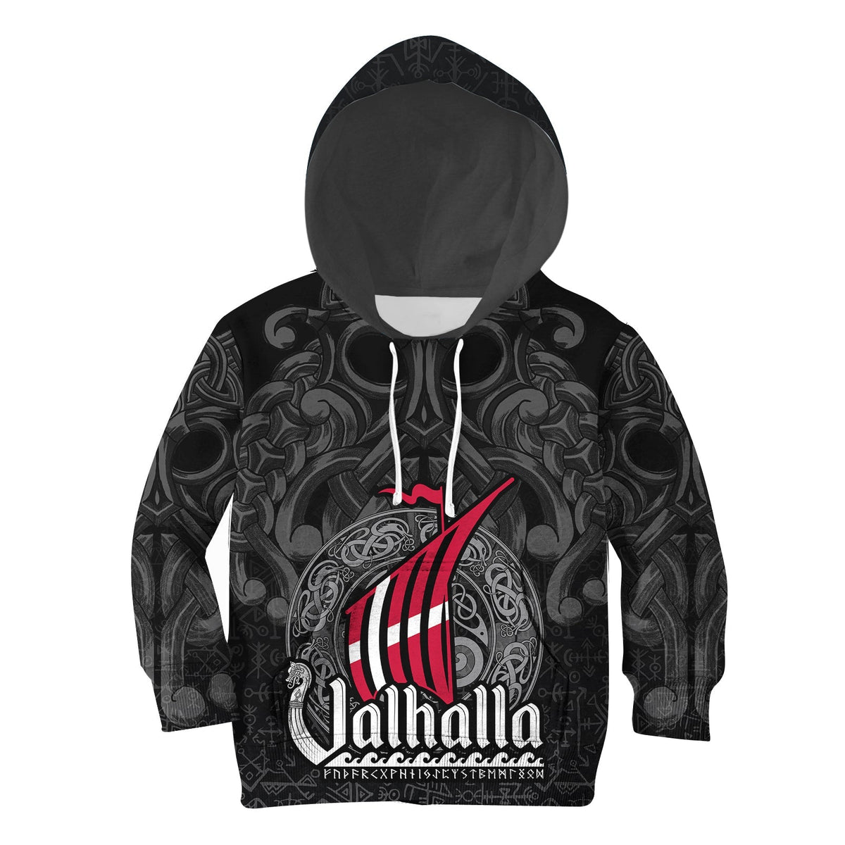 (Custom) Viking Hoodie Kid - Denmark Odin And Drakkar RLT12 - Shopicos