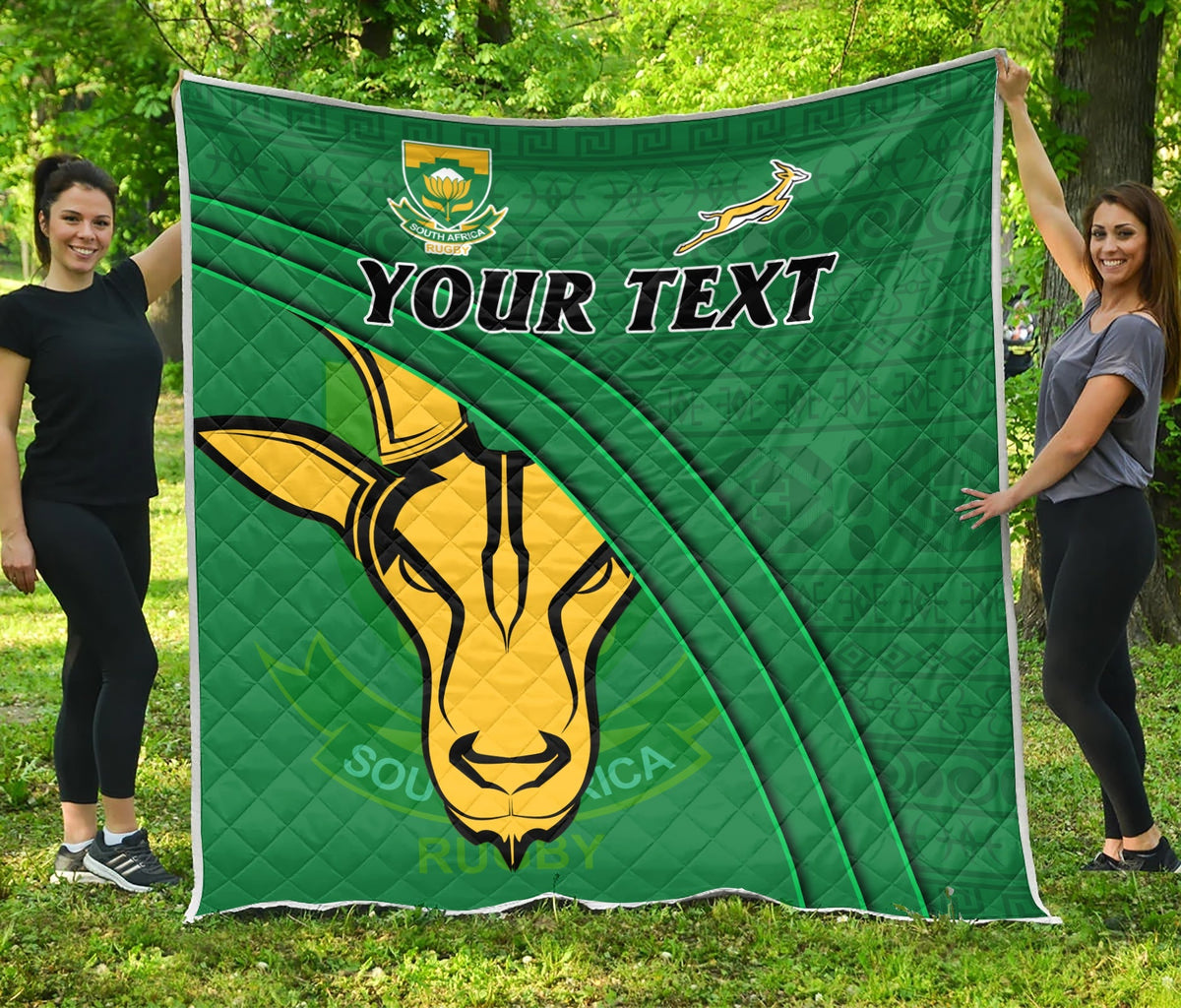 (Custom Personalised) South Africa Rugby Premium Quilt Bokke Springbok With African Pattern Stronger Together - Shopicos