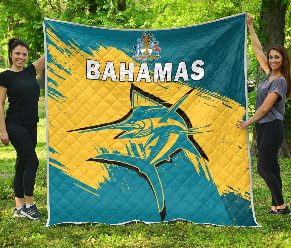 Bahamas Premium Quilt Blue Marlin With Bahamian Coat Of Arms - Shopicos