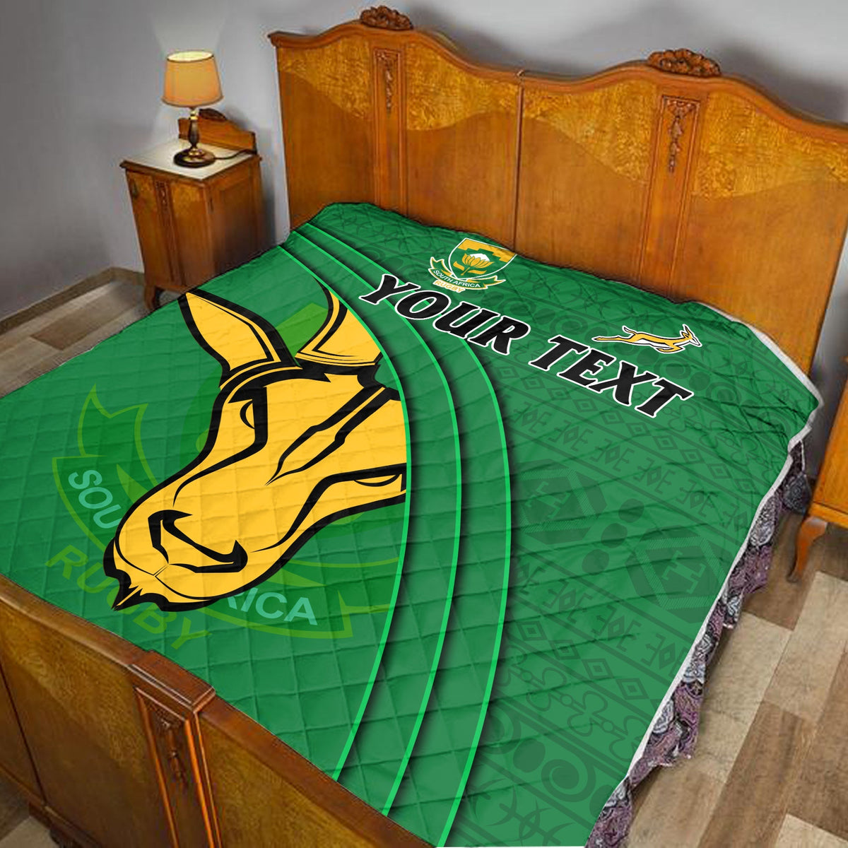 (Custom Personalised) South Africa Rugby Premium Quilt Bokke Springbok With African Pattern Stronger Together - Shopicos