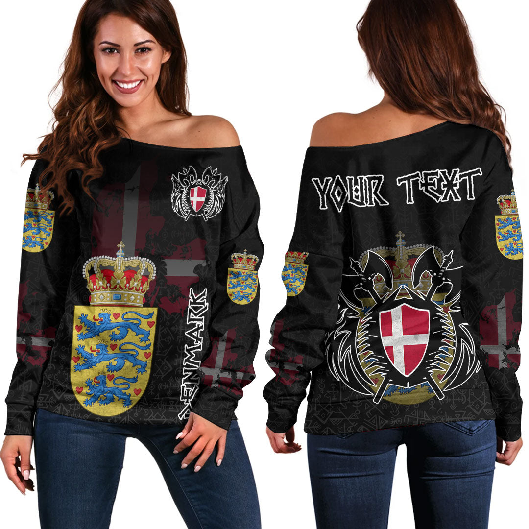 (Custom) Viking - Denmark Flag and Map Women Off Shoulder Sweater style Viking Geri and Freki RLT12 - Shopicos