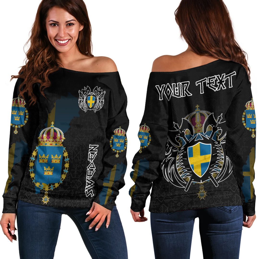 (Custom) Viking - Sweden Flag and Map (1) Off Shoulder Sweaters style Viking Geri and Freki RLT12 - Shopicos