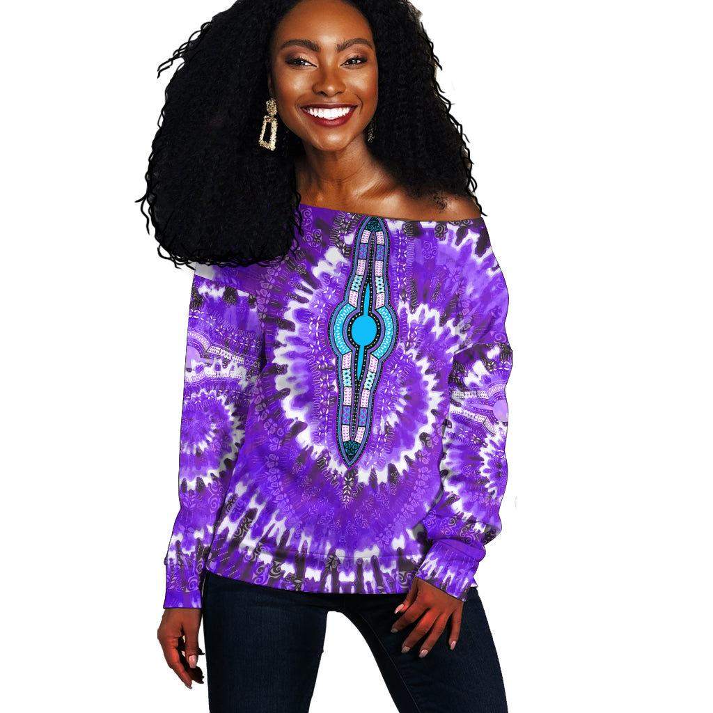 (Custom Personalised) Africa Tie Dye Off Shoulder Sweater Purple Fashion LT13 - Shopicos
