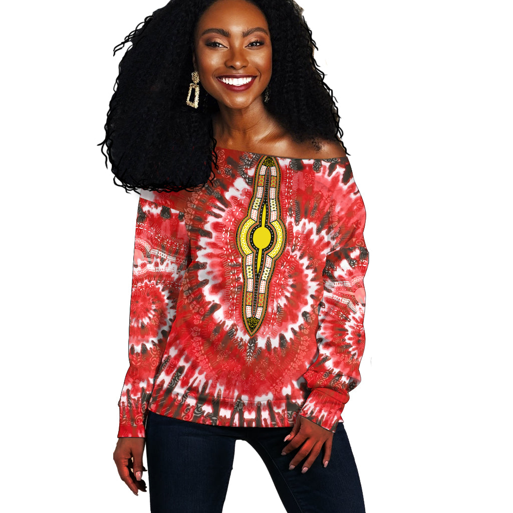 (Custom Personalised) Africa Tie Dye Off Shoulder Sweater Red Fashion LT13 - Shopicos