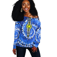 (Custom Personalised) Africa Tie Dye Off Shoulder Sweater Blue Fashion LT13 - Shopicos
