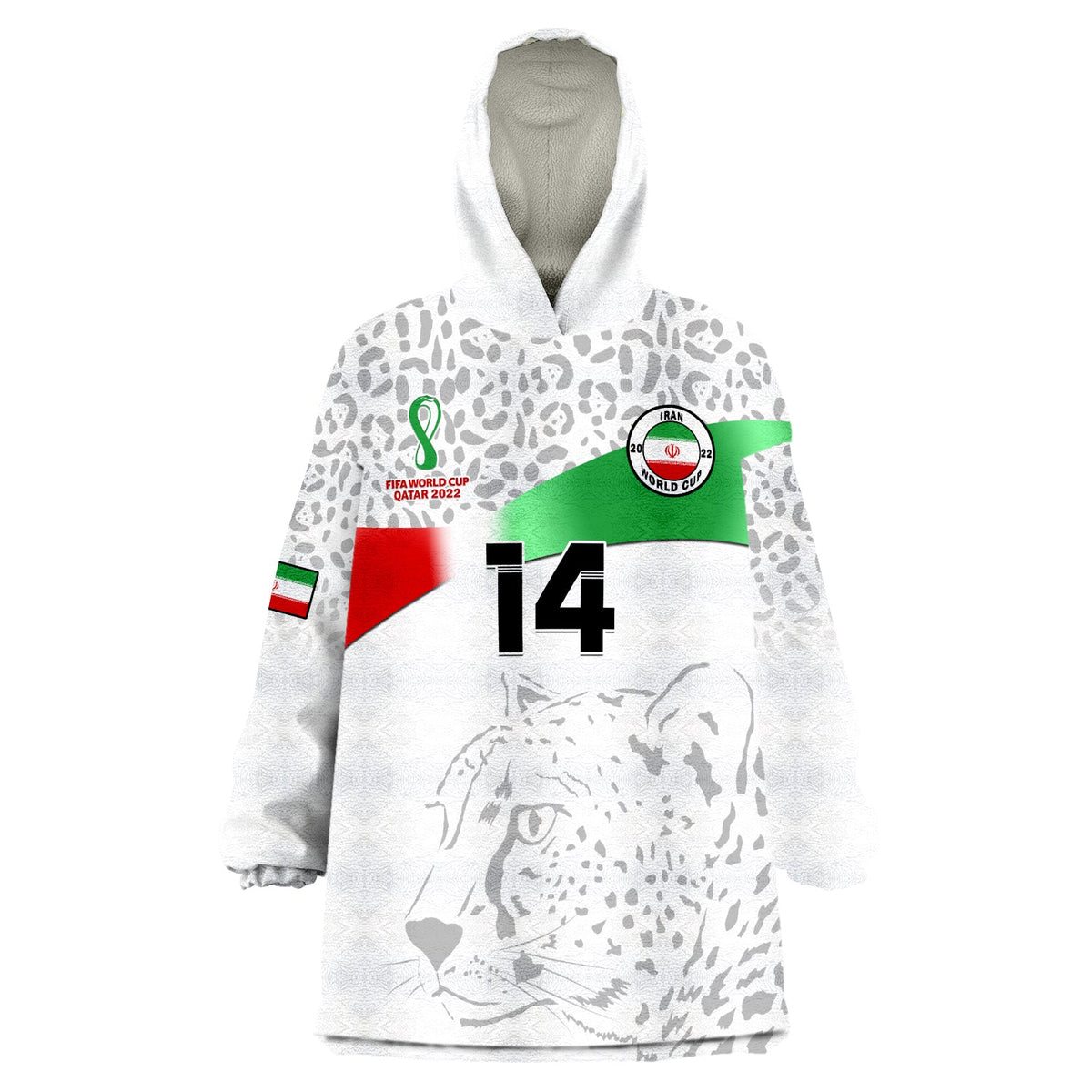 (Custom Text And Number) Iran Football Wearable Blanket Hoodie Team Melli World Cup 2022 - Shopicos