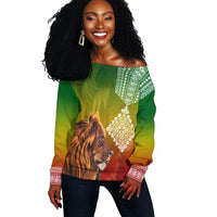 (Custom Personalised) Ethiopia Lion Of Judah Off Shoulder Sweater Ethiopia Flag Gradient - Shopicos